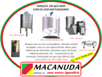 TANQUES AÇO INOX, COM OU SEM MISTURADORES - MACANUDA